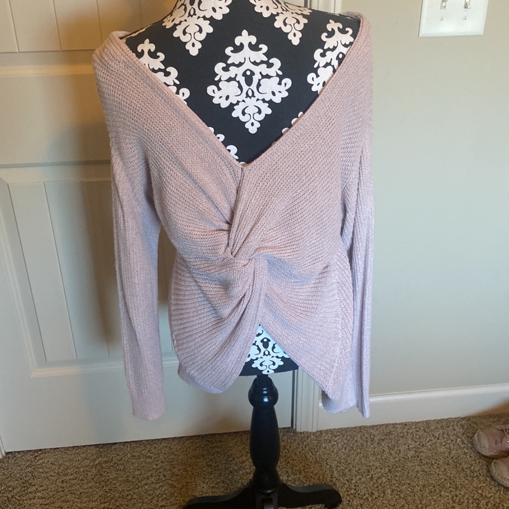 Women’s pale pink/blush sweater, unique back
